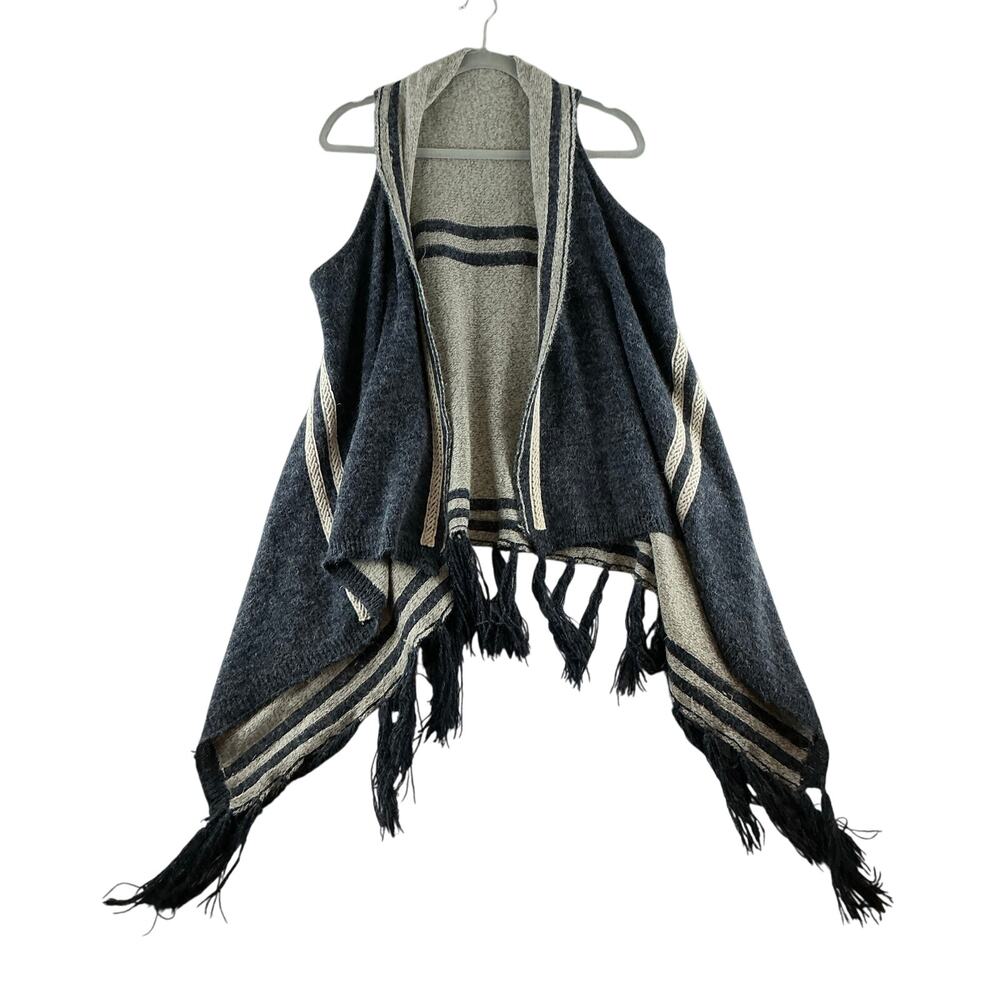 Papercrane Waterfall Cardigan Vest Womens Large Fringe Beige Reversible Bohemian